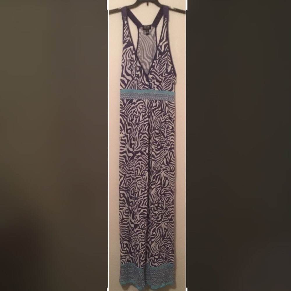Nicole M Purple/ Beige / Turquoise Long Gown Sleeveless, Halter Straps.